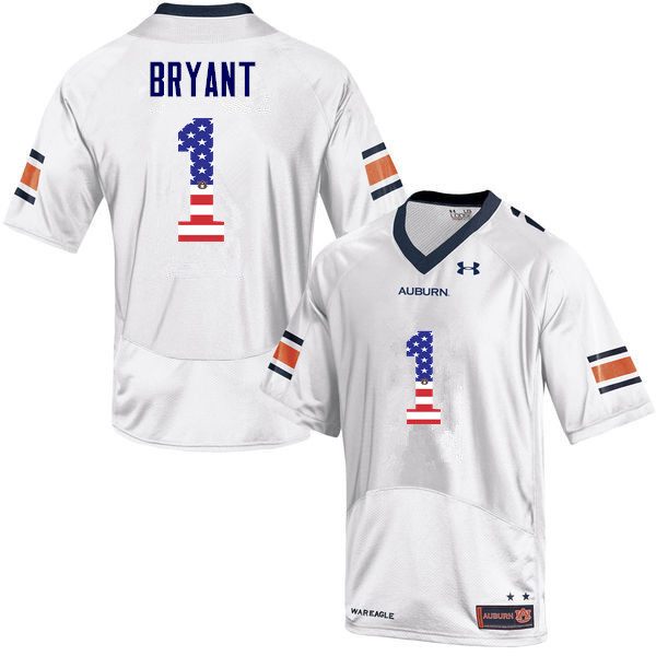 Men #1 Big Cat Bryant Auburn Tigers USA Flag Fashion College Football Jerseys-White